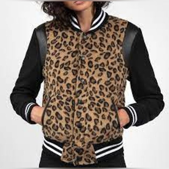 Straight To Hell Ace Leopard Bomber Varsity Jacket Wool Blend Size XS - Picture 1 of 7